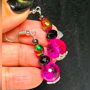 Dramatic hot pink /fuchsia and black earrings